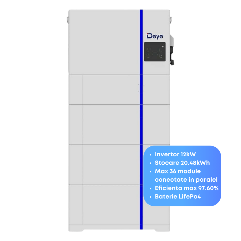 Invertor DEYE Hibrid 12KW trifazat + Baterie LPF 20,48KWh + 20 Panouri LONGI 610W Hi-MO X6
