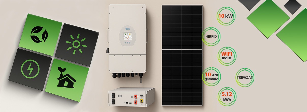 Kit solar complet Deye 10kW Hibrid + Baterie 5kWh + 18 Panouri LONGi 610W