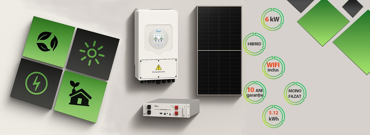 Kit Hibrid DEYE 5 kW + Baterie 5.12 kWh